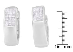 14K White Gold 1 1/8 cttw Princess and Round Cut Diamond Huggie Earrings (H-I, VS1-VS2)