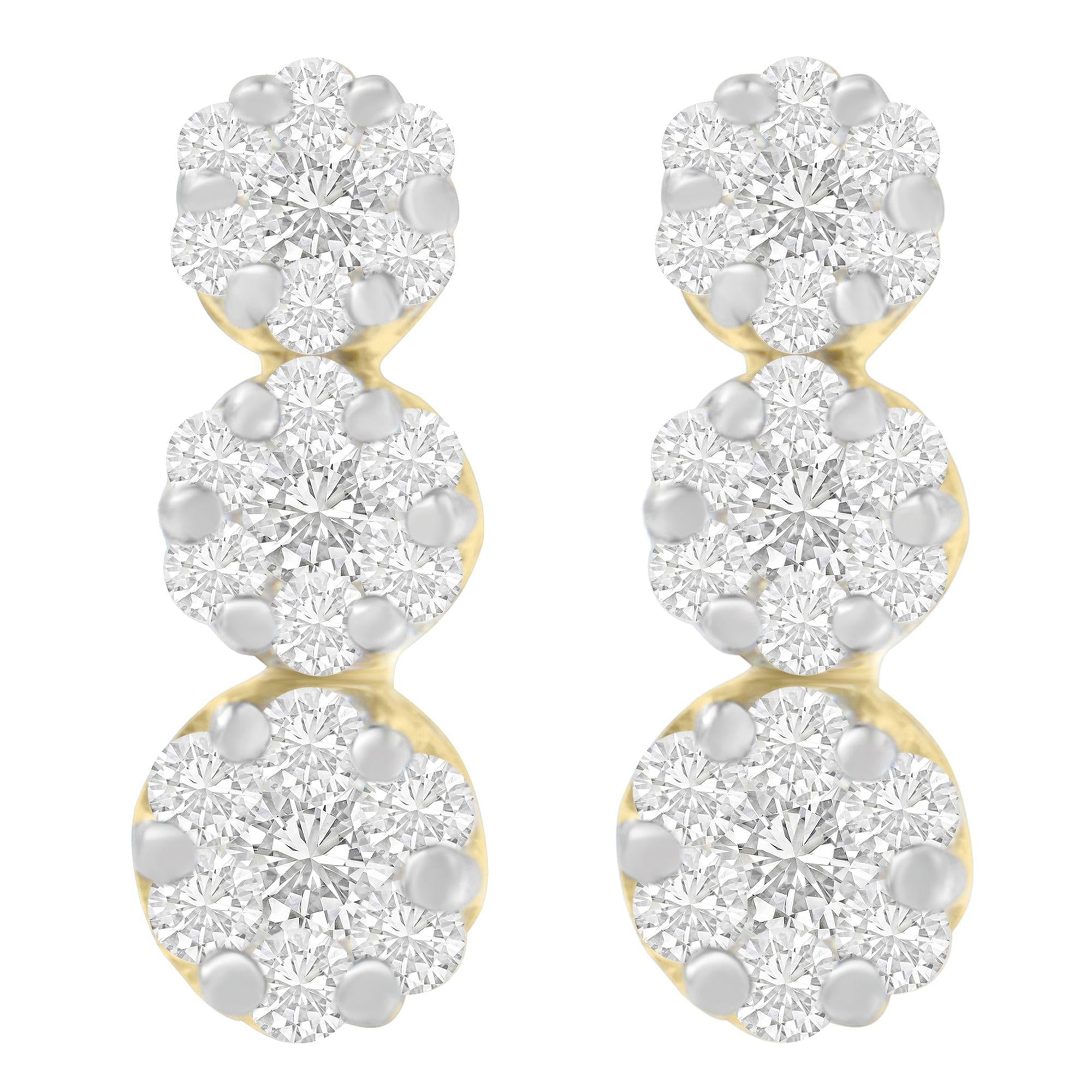 14K Yellow Gold 1 1/2 cttw Round Cut Diamond Earrings (I-J, SI1-SI2)