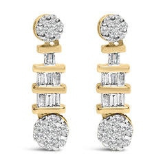 14K Yellow Gold 3/4ct. TDW Round and Baguette-cut Diamond Earrings(H-I,SI1-SI2)