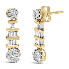 14K Yellow Gold 3/4ct. TDW Round and Baguette-cut Diamond Earrings(H-I,SI1-SI2)