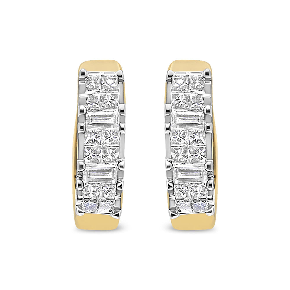 14K Yellow Gold 1/2 Cttw Princess & Baguette-Cut Diamond Invisible-Set U-Hoop Earrings (H-I Color, SI2-I1 Clarity)