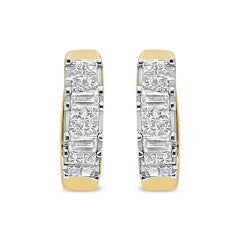 14K Yellow Gold 1/2 Cttw Princess & Baguette-Cut Diamond Invisible-Set U-Hoop Earrings (H-I Color, SI2-I1 Clarity)