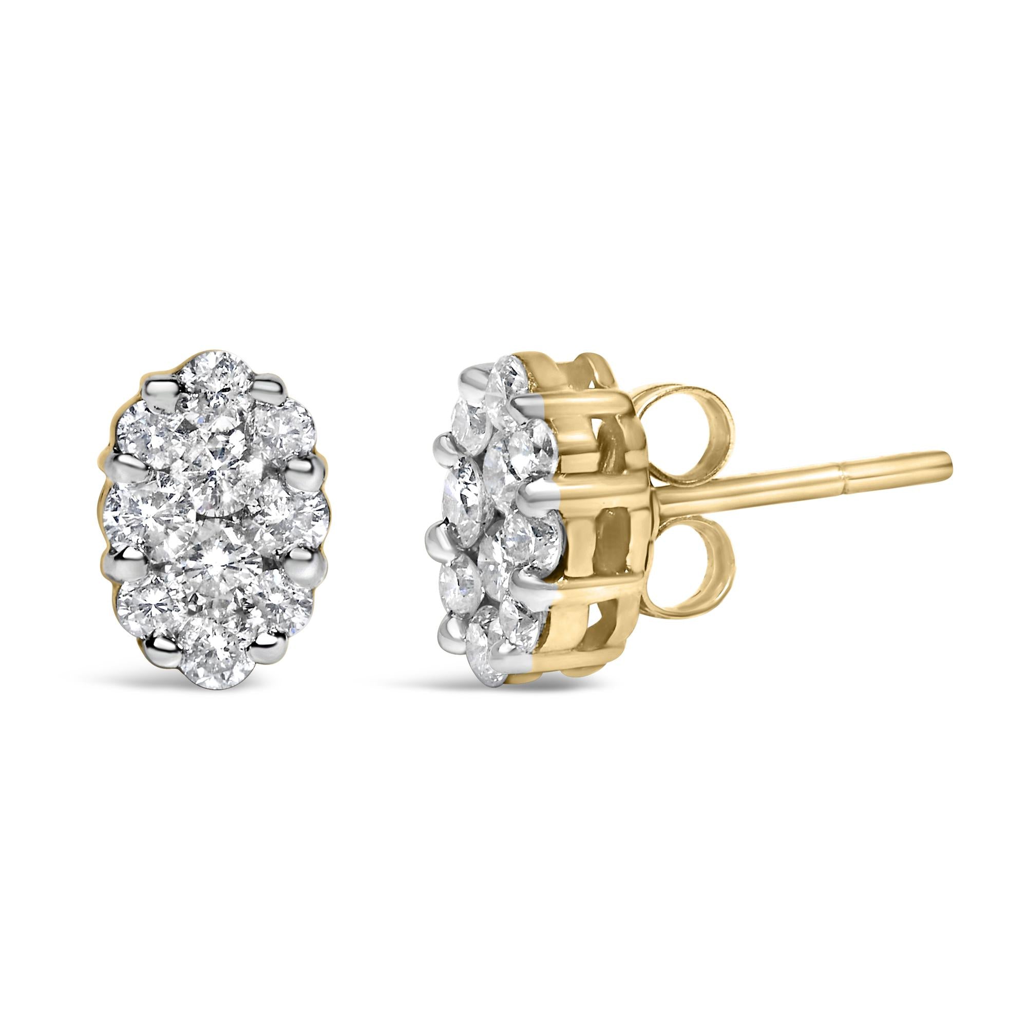 18K Yellow Gold 1 cttw Flower Diamond Stud Earrings (H-I, I1-I2)
