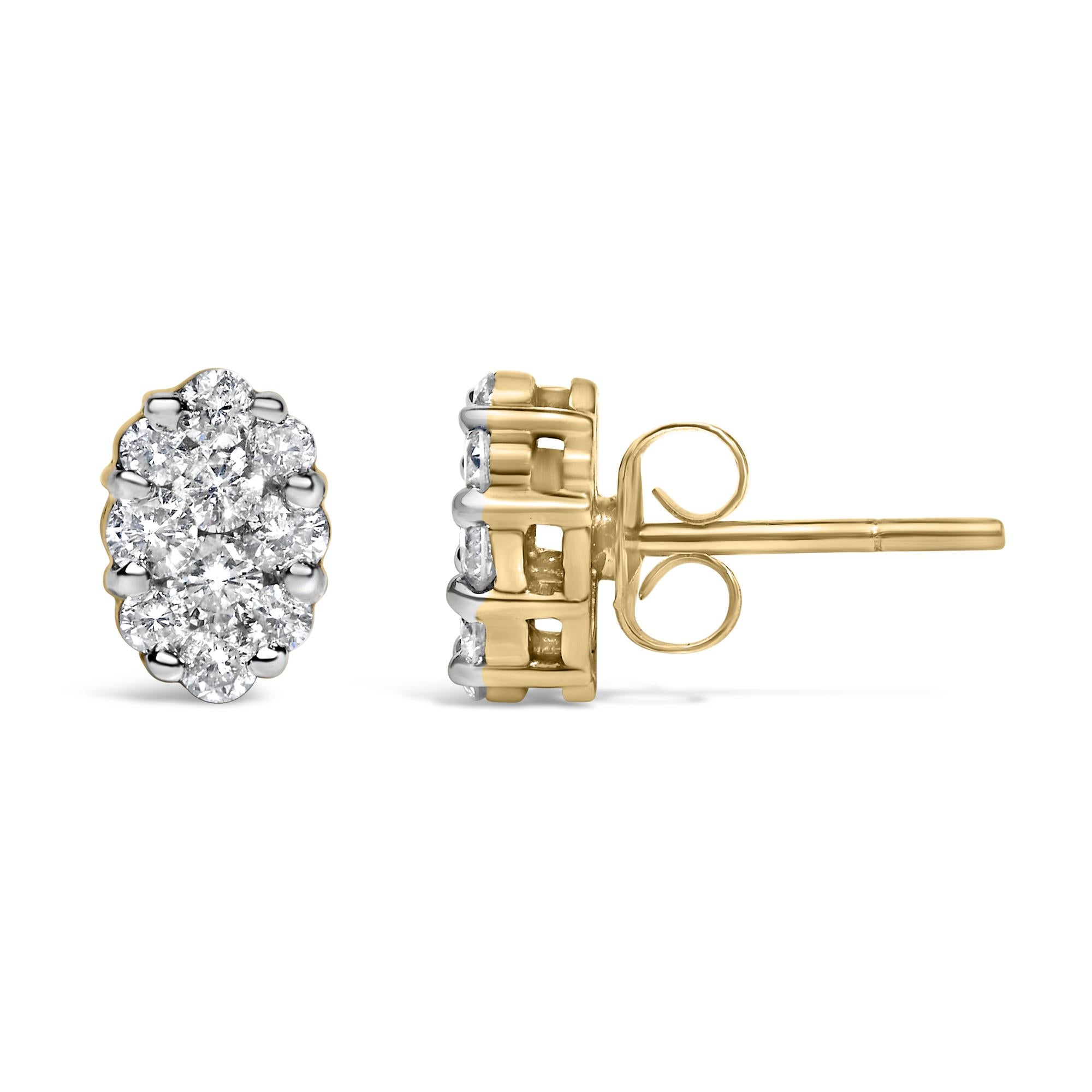 18K Yellow Gold 1 cttw Flower Diamond Stud Earrings (H-I, I1-I2)