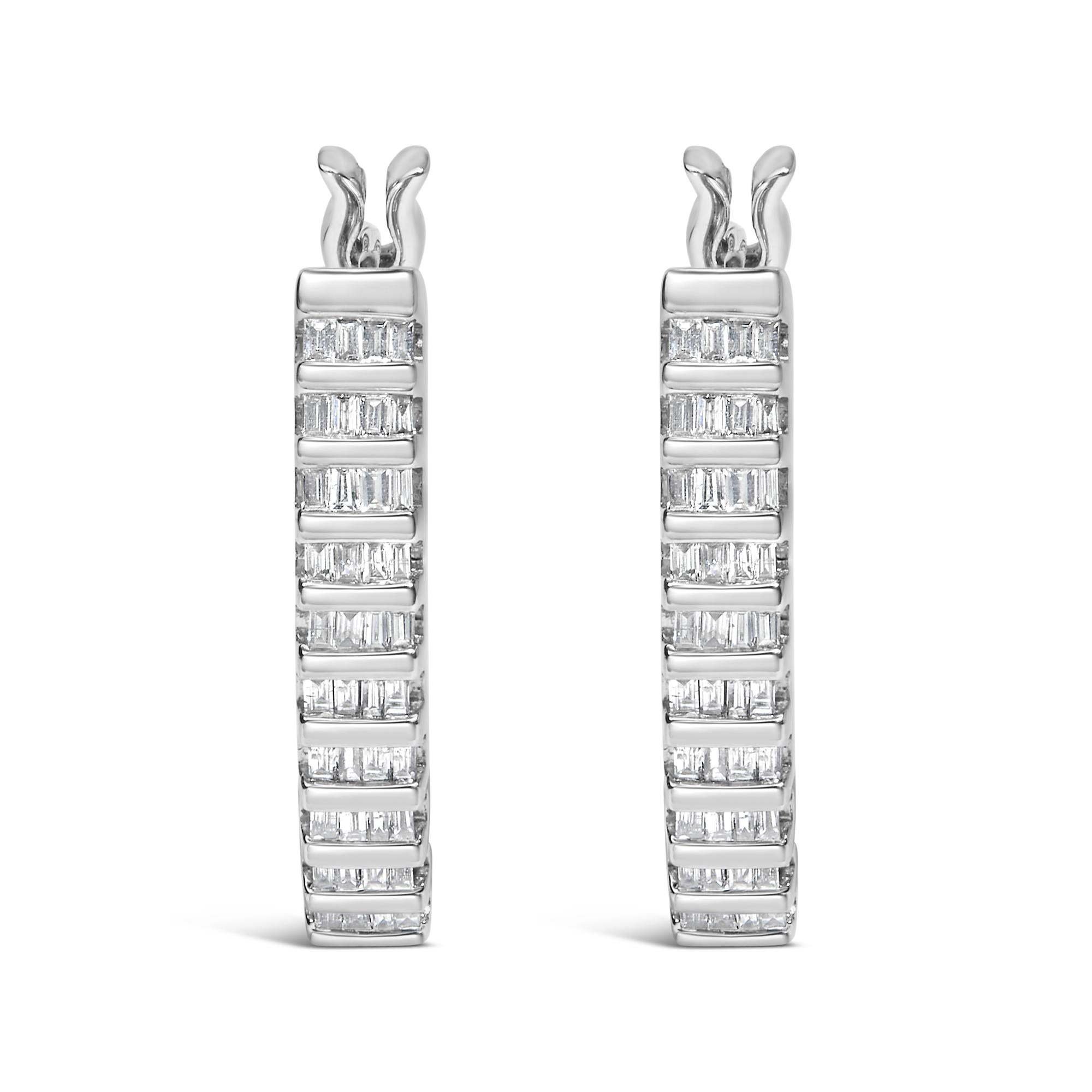 14K White Gold 5/8 cttw Baguette Cut Diamond Earrings (H-I, SI1-SI2)