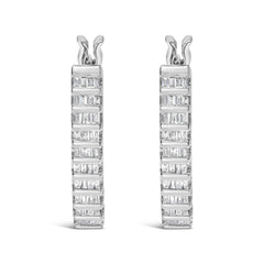 14K White Gold 5/8 Cttw Channel Set Baguette Diamond Row Hoop Earrings (H-I Color, SI1-SI2 Clarity)