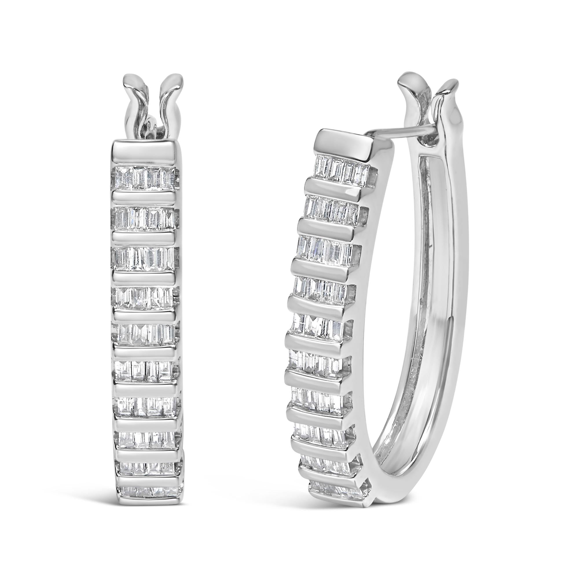 14K White Gold 5/8 cttw Baguette Cut Diamond Earrings (H-I, SI1-SI2)