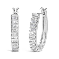 14K White Gold 5/8 cttw Baguette Cut Diamond Earrings (H-I, SI1-SI2)