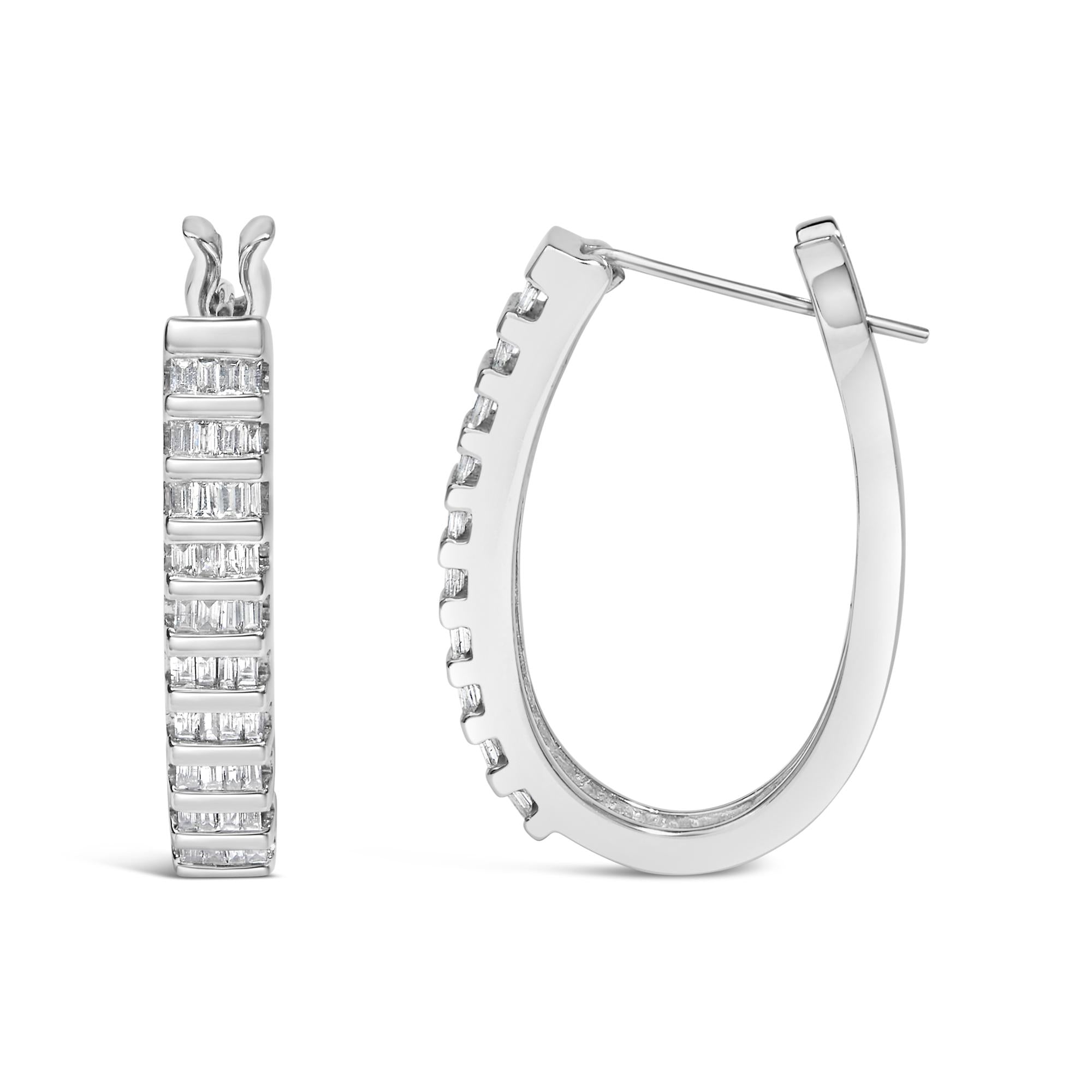 14K White Gold 5/8 cttw Baguette Cut Diamond Earrings (H-I, SI1-SI2)