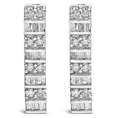 14K White Gold 1 1/3 Cttw Alternating Round And Baguette Diamond Drop Earrings (H-I Color, SI2-I1 Clarity)