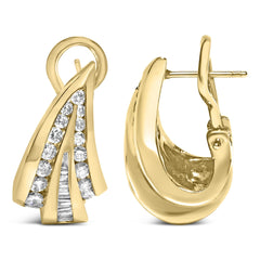 14K Yellow Gold 2-1/4 Cttw Baguette Diamond Modern Omega Huggy Earrings