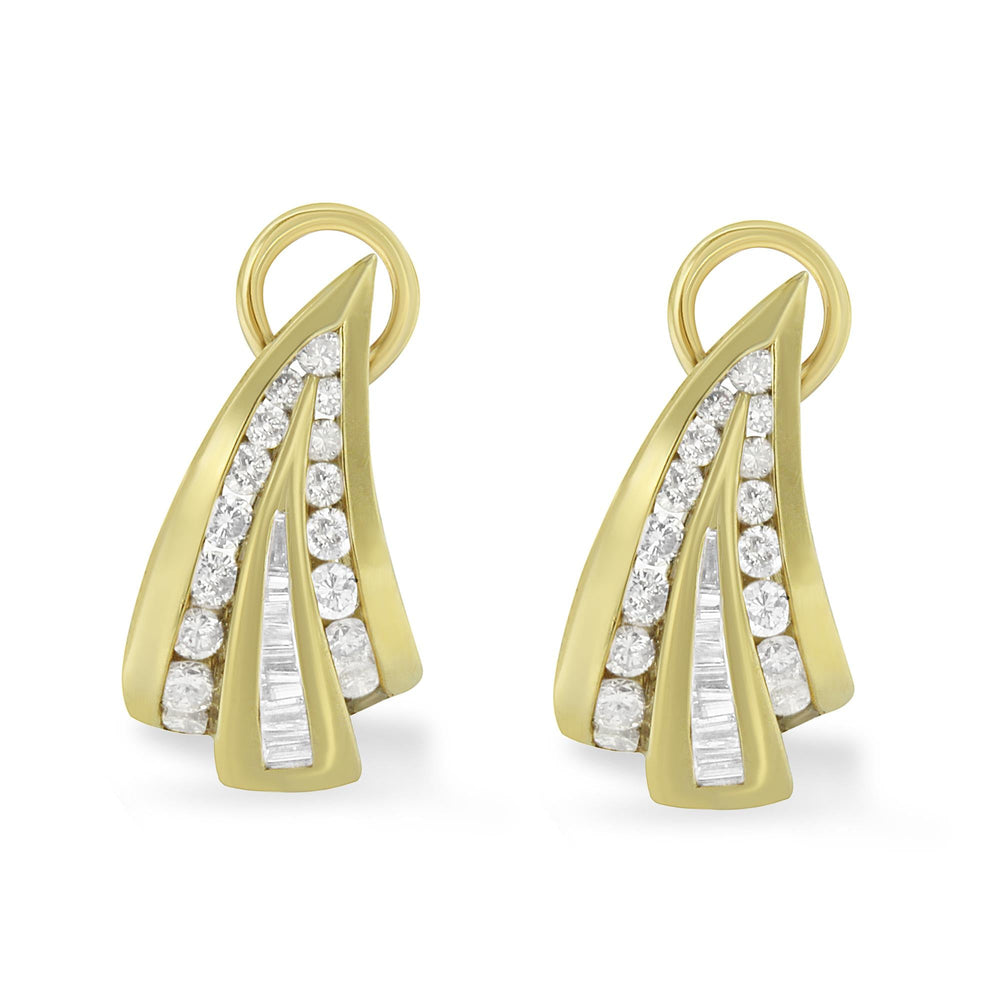 14K Yellow Gold 2-1/4 Cttw Baguette Diamond Modern Omega Huggy Earrings