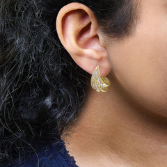 14K Yellow Gold 2-1/4 Cttw Baguette Diamond Modern Omega Huggy Earrings
