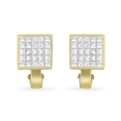 14K Yellow Gold 3-1/5 Cttw Princess Cut Diamond ¾ Square Invisible Set Grid Huggy Style Omega Back Stud Earrings (G-H Color, VS1-VS2 Clarity)