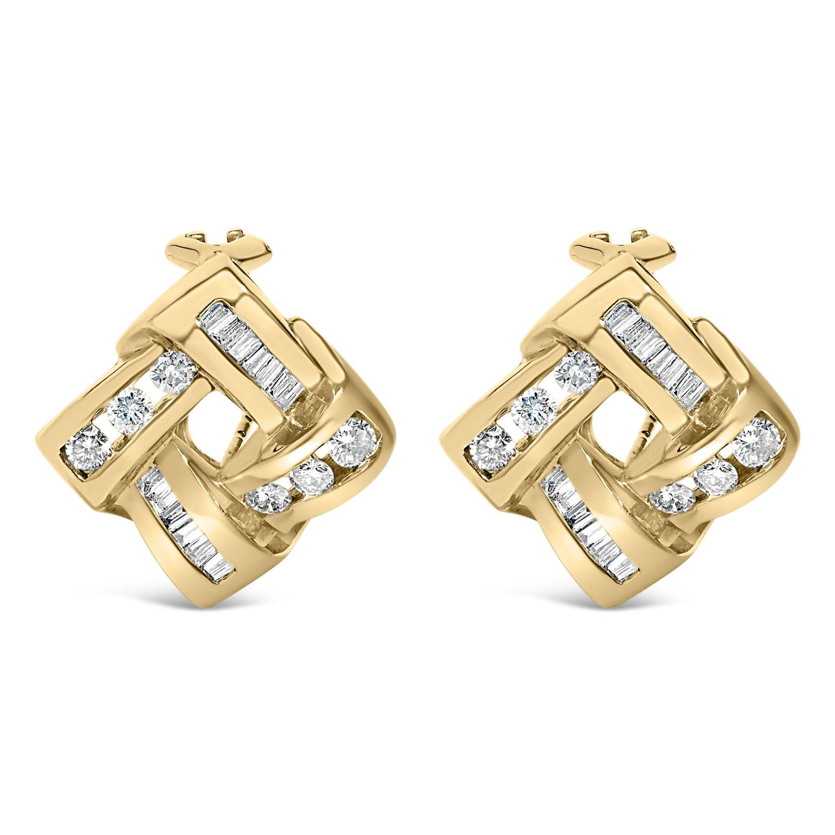 14K Yellow Gold Round and Baguette Cut Diamond Earrings (1 3/4 cttw, H-I Color, VS2-SI1 Clarity)