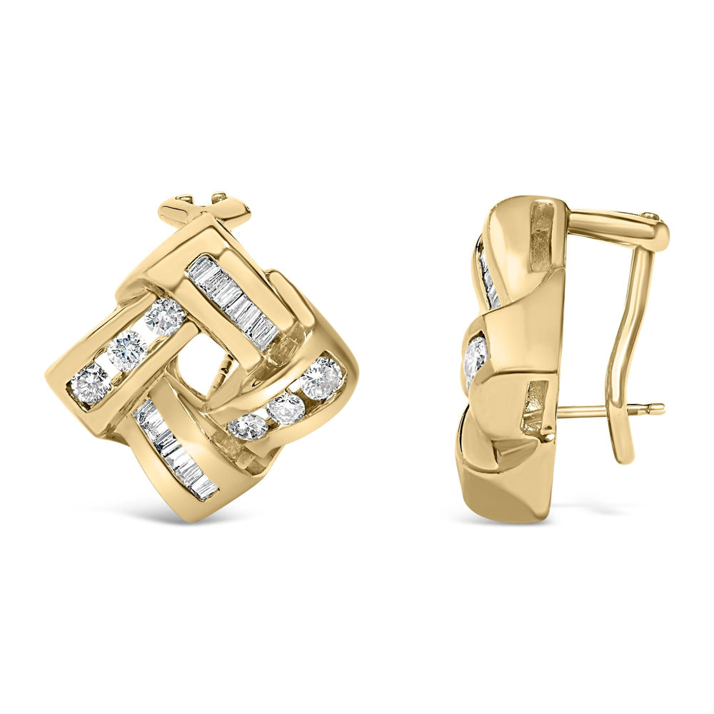 14K Yellow Gold Round and Baguette Cut Diamond Earrings (1 3/4 cttw, H-I Color, VS2-SI1 Clarity)
