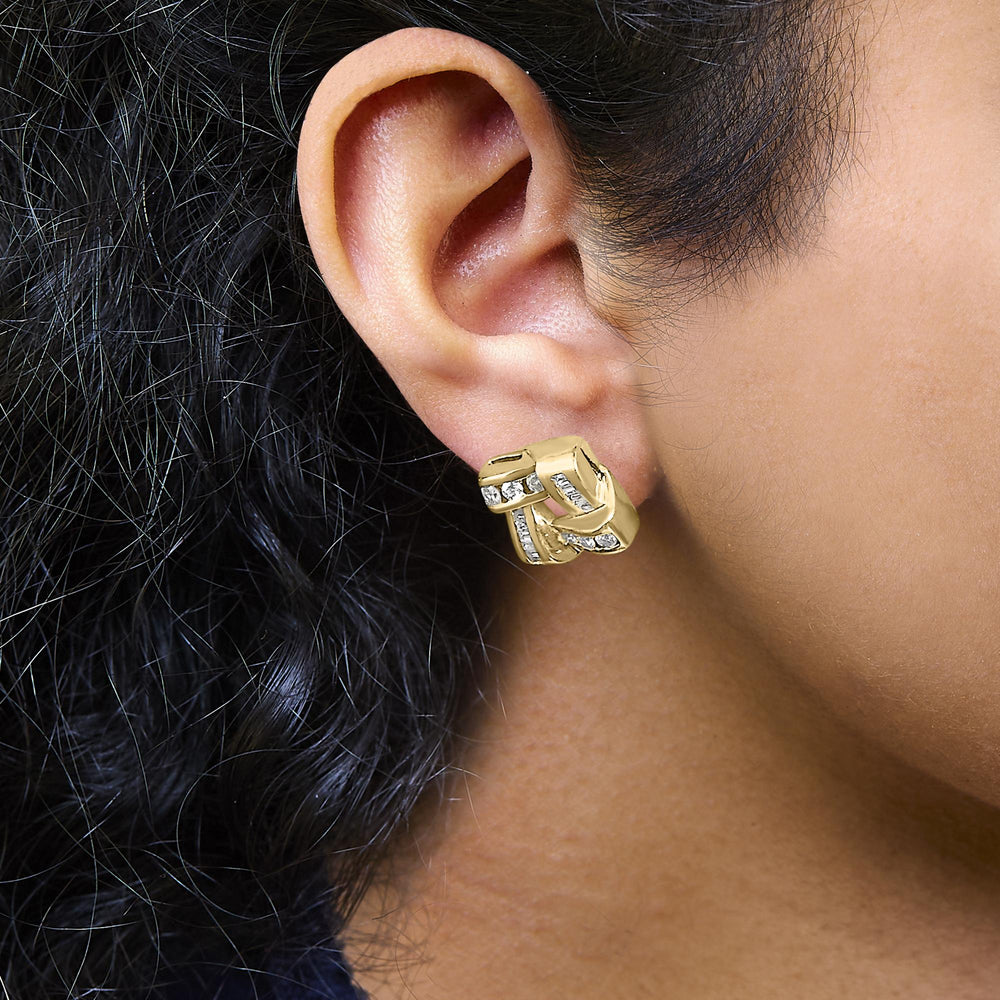 14K Yellow Gold Round and Baguette Cut Diamond Earrings (1 3/4 cttw, H-I Color, VS2-SI1 Clarity)