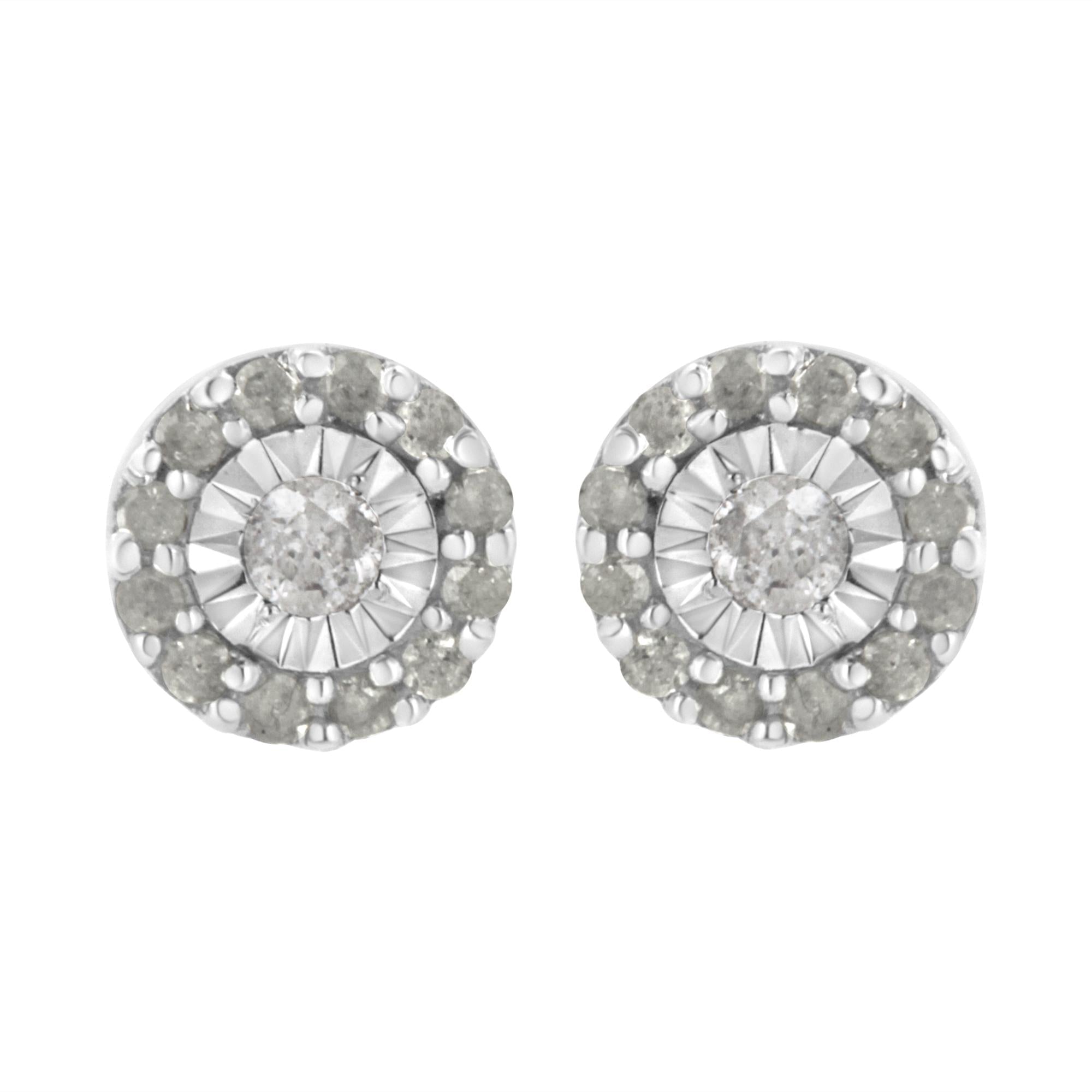 .925 Sterling Silver 1/2 cttw Miracle-Set Round Diamond Halo Stud Earrings (I-J Clarity, I3 Color)