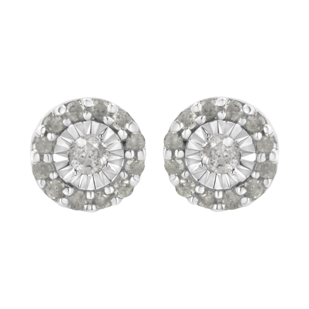 .925 Sterling Silver 1/2 cttw Miracle-Set Round Diamond Halo Stud Earrings (I-J Clarity, I3 Color)