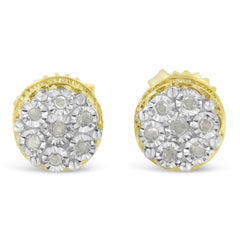 10K Yellow Gold over .925 Sterling Silver 1/7 Cttw Rose-Cut Miracle-Set Diamond Floral Cluster Button Stud Earrings (I-J Color, I3 Clarity)