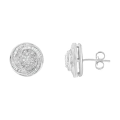 .925 Sterling Silver 1/4 Cttw Baguette and Round Diamond Swirl Love Knot Stud Earrings (I-J Color, I3 Clarity)