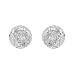 .925 Sterling Silver 1/4 Cttw Baguette and Round Diamond Swirl Love Knot Stud Earrings (I-J Color, I3 Clarity)