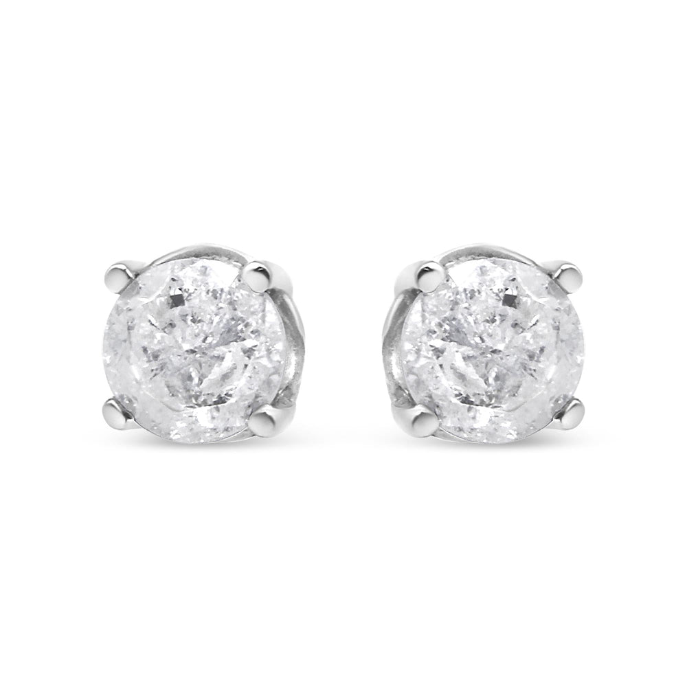 .925 Sterling Silver 4-Prong Round-cut "Salt and Pepper" Diamond Classic Stud Earrings (I-J Color, I3 Clarity)