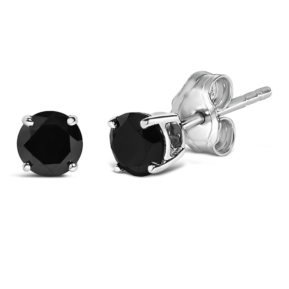 .925 Sterling Silver Black Diamond Solitaire Stud Earrings