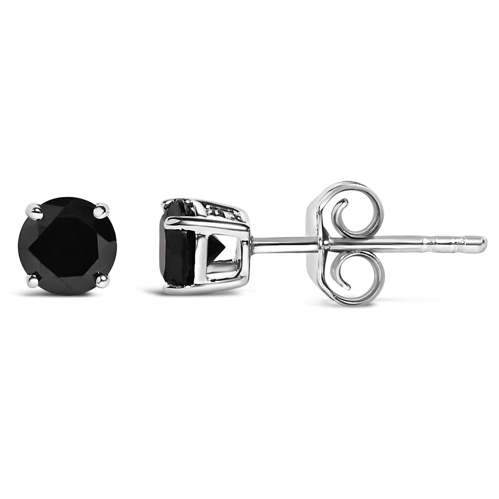 .925 Sterling Silver Black Diamond Solitaire Stud Earrings