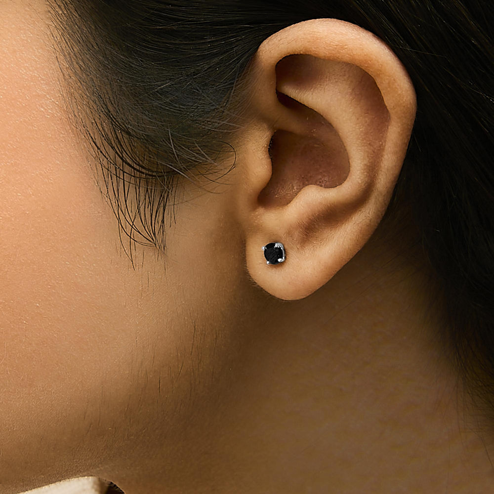 .925 Sterling Silver Black Diamond Solitaire Stud Earrings