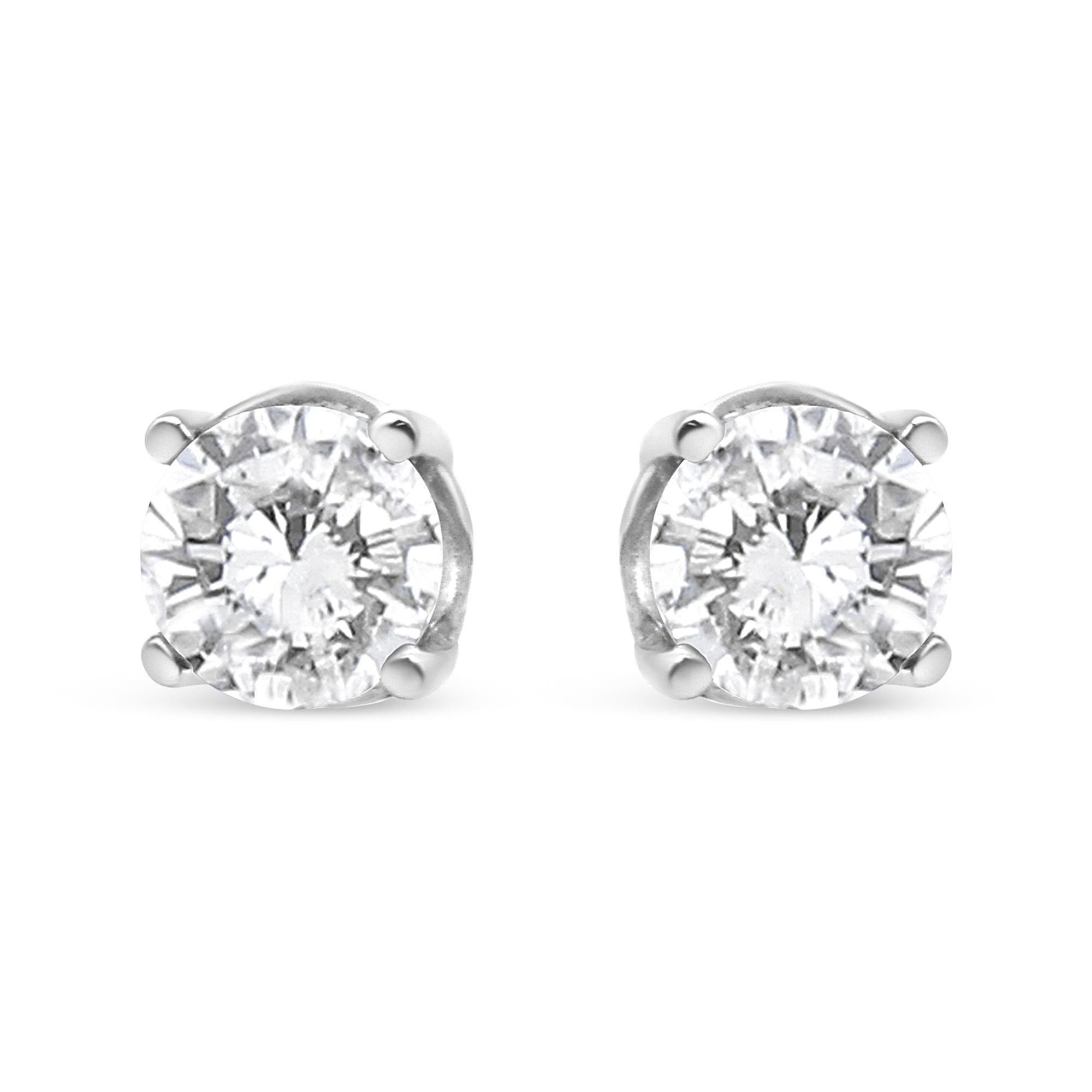 14K White Gold 3/4 Cttw Lab Grown Diamond 4-Prong Classic Stud Earrings (F-G Color, VS2-SI1 Clarity)