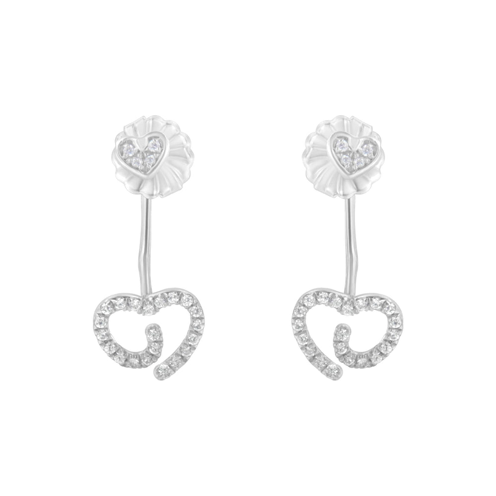 .925 Sterling Silver 1/4 Cttw Diamond Swirl Heart Front/Back Earrings (I-J Color, I2-I3 Clarity)