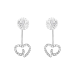 .925 Sterling Silver 1/4 Cttw Diamond Swirl Heart Front/Back Earrings (I-J Color, I2-I3 Clarity)