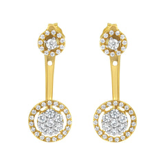 14K Yellow Gold Plated .925 Sterling Silver 5/8 Cttw Diamond Removable Stud and Dangle Earrings (I-J Color, I2-I3)