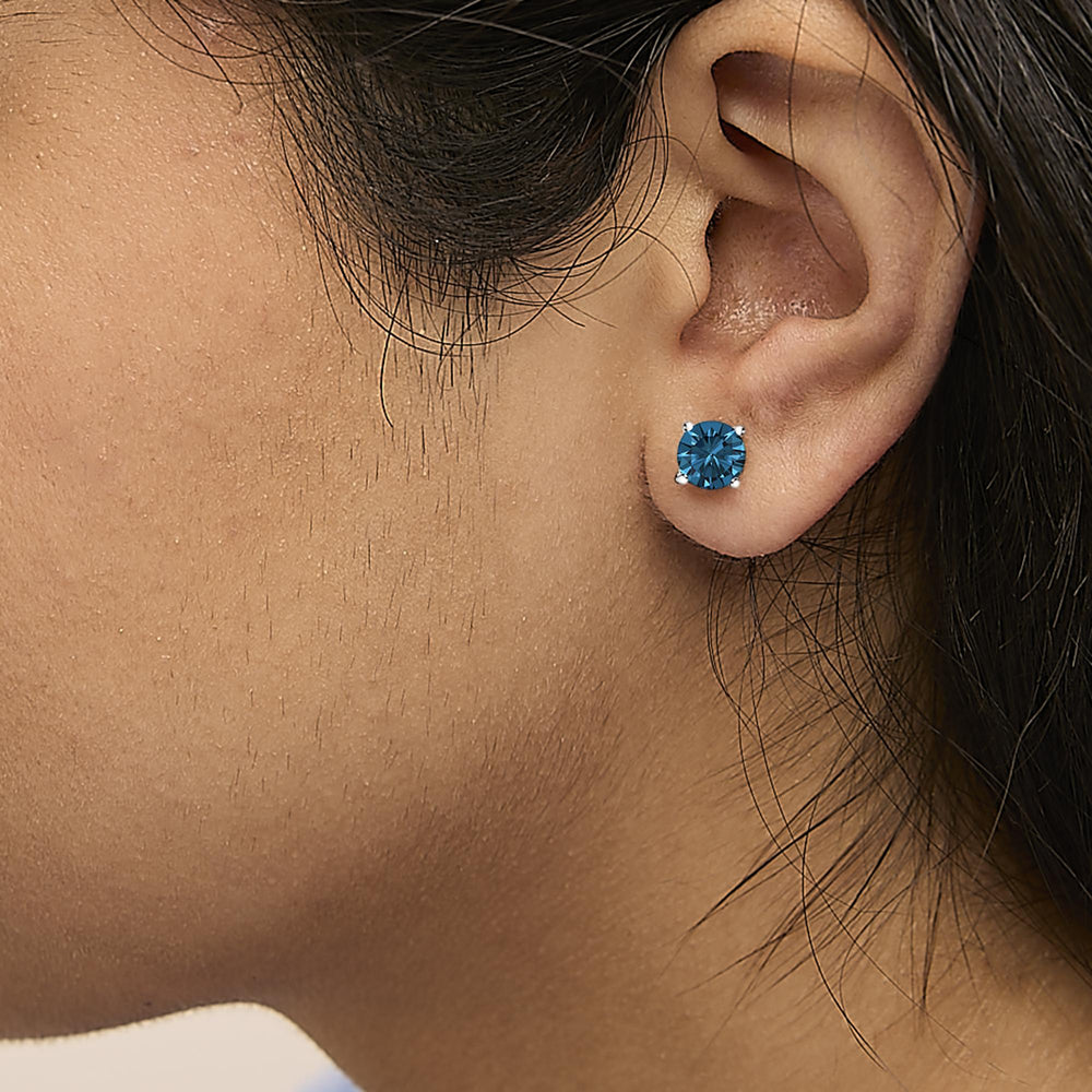 14K Gold Blue Lab Grown Diamond Stud Earrings with Screw Backs