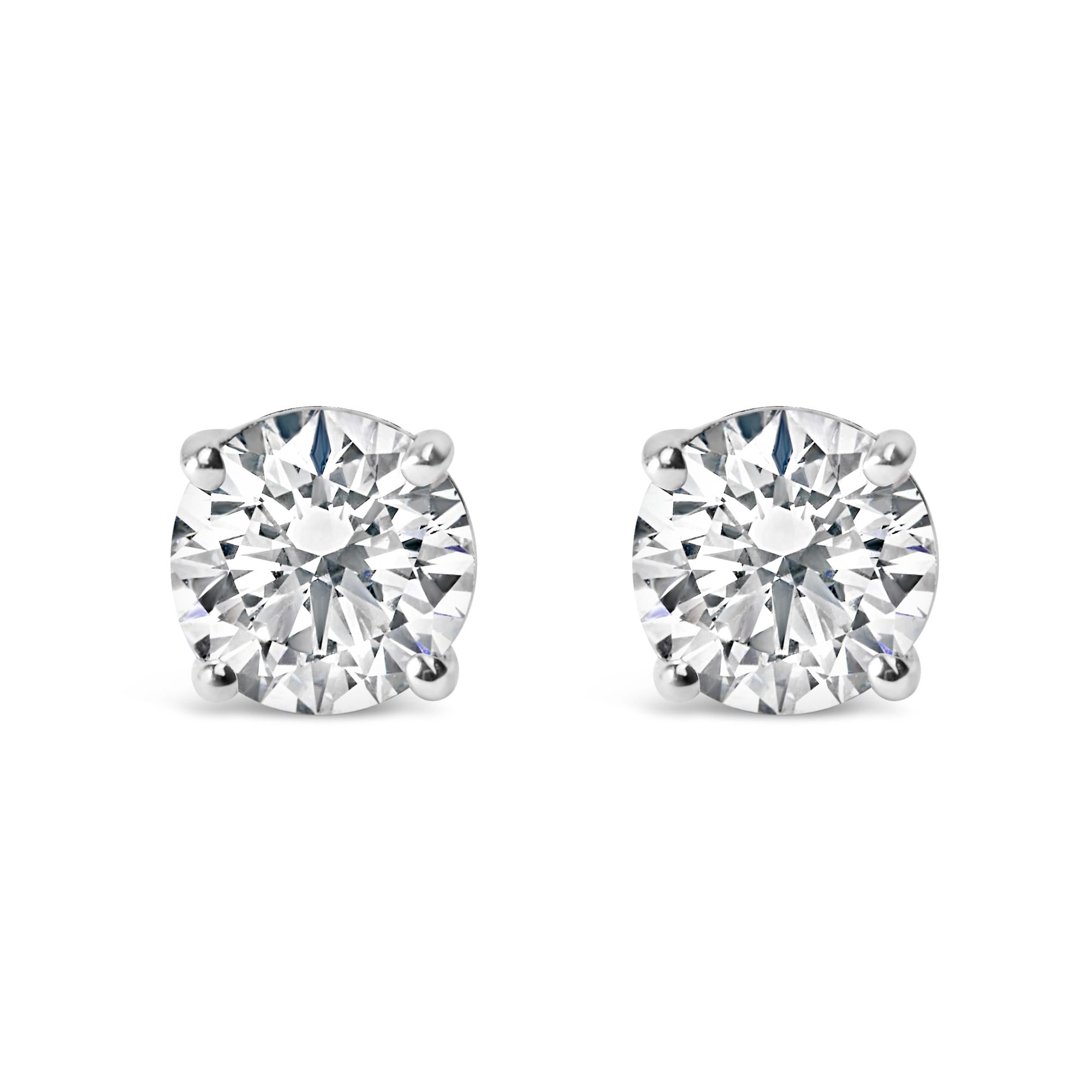 14K Gold Round Lab Grown Diamond Solitaire Stud Earrings with Screw Backs