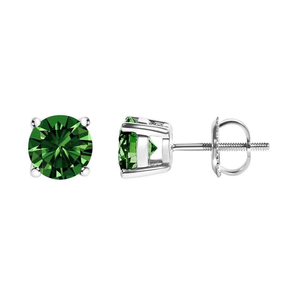 14K Gold Lab Grown Green Diamond Classic Solitaire Stud Earrings