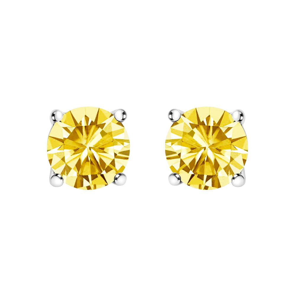 14K Gold Lab Grown Yellow Diamond Solitaire Stud Earrings