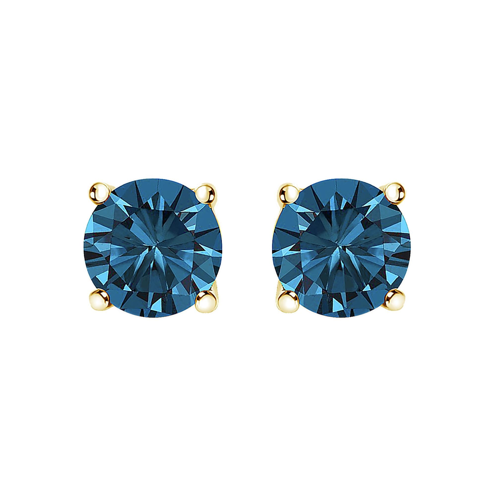 14K Gold Blue Lab Grown Diamond Stud Earrings with Screw Backs