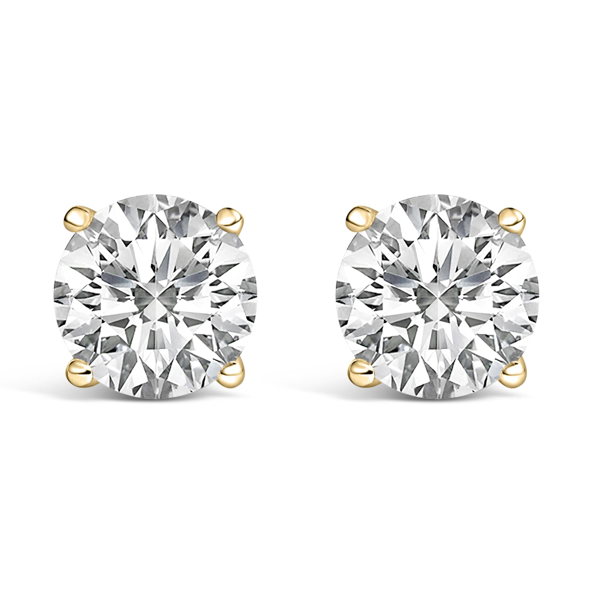 14K Gold Round Lab Grown Diamond Solitaire Stud Earrings with Screw Backs