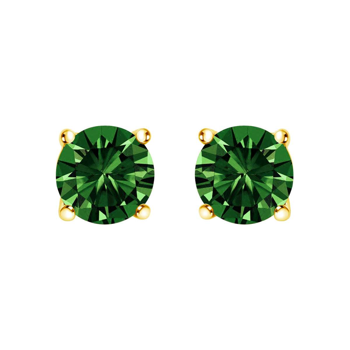 14K Gold Lab Grown Green Diamond Classic Solitaire Stud Earrings