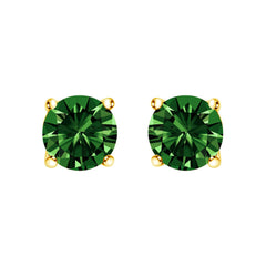 14K Gold Lab Grown Green Diamond Classic Solitaire Stud Earrings