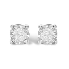 .925 Sterling Silver 1/2 Cttw Near Colorless Round Brilliant-Cut Diamond Miracle-Set Stud Earrings (H-I Color, I2-I3 Clarity)
