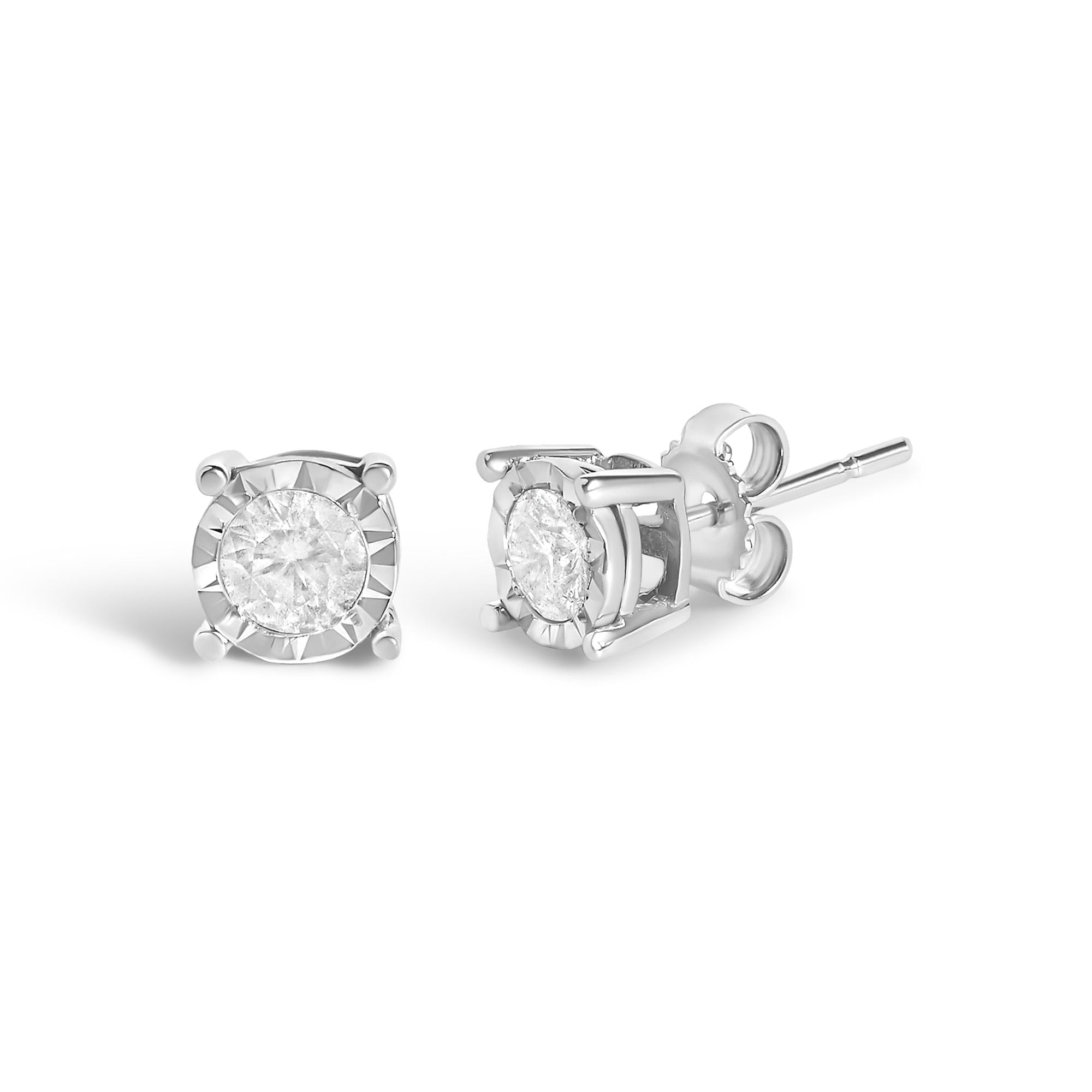 .925 Sterling Silver 1/2 Cttw Near Colorless Round Brilliant-Cut Diamond Miracle-Set Stud Earrings (H-I Color, I2-I3 Clarity)