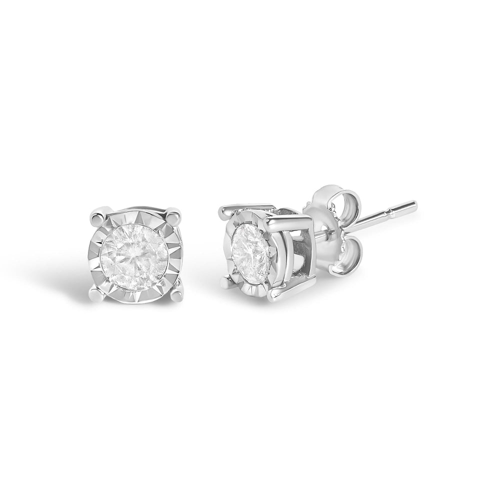 .925 Sterling Silver 1/2 Cttw Near Colorless Round Brilliant-Cut Diamond Miracle-Set Stud Earrings (H-I Color, I2-I3 Clarity)