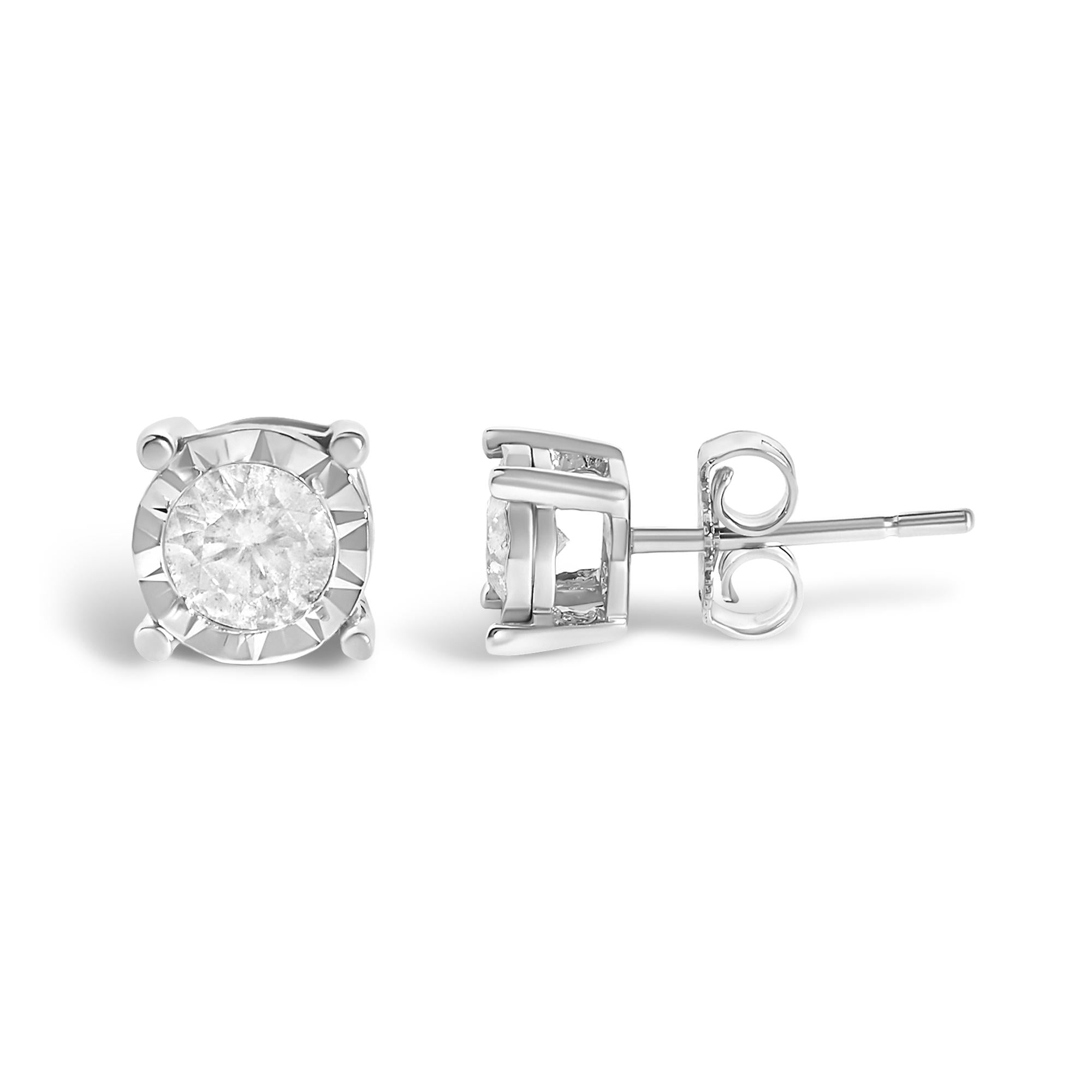 .925 Sterling Silver 1/2 Cttw Near Colorless Round Brilliant-Cut Diamond Miracle-Set Stud Earrings (H-I Color, I2-I3 Clarity)