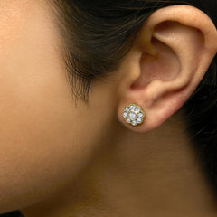 14K Yellow Gold Plated .925 Sterling Silver 1/6 Cttw Miracle-Plate Set Diamond Floral Stud Earrings (I-J Color, I2-I3 Clarity)