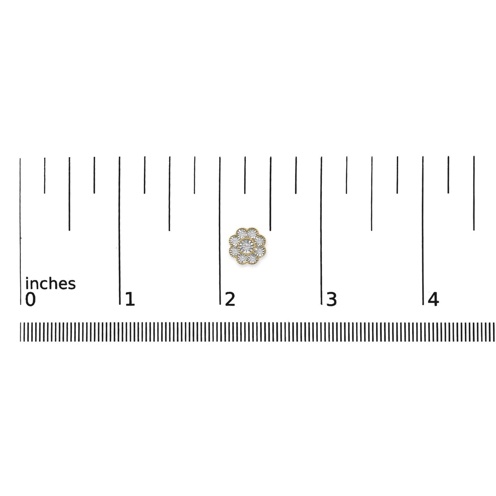 14K Yellow Gold Plated .925 Sterling Silver 1/6 Cttw Miracle-Plate Set Diamond Floral Stud Earrings (I-J Color, I2-I3 Clarity)