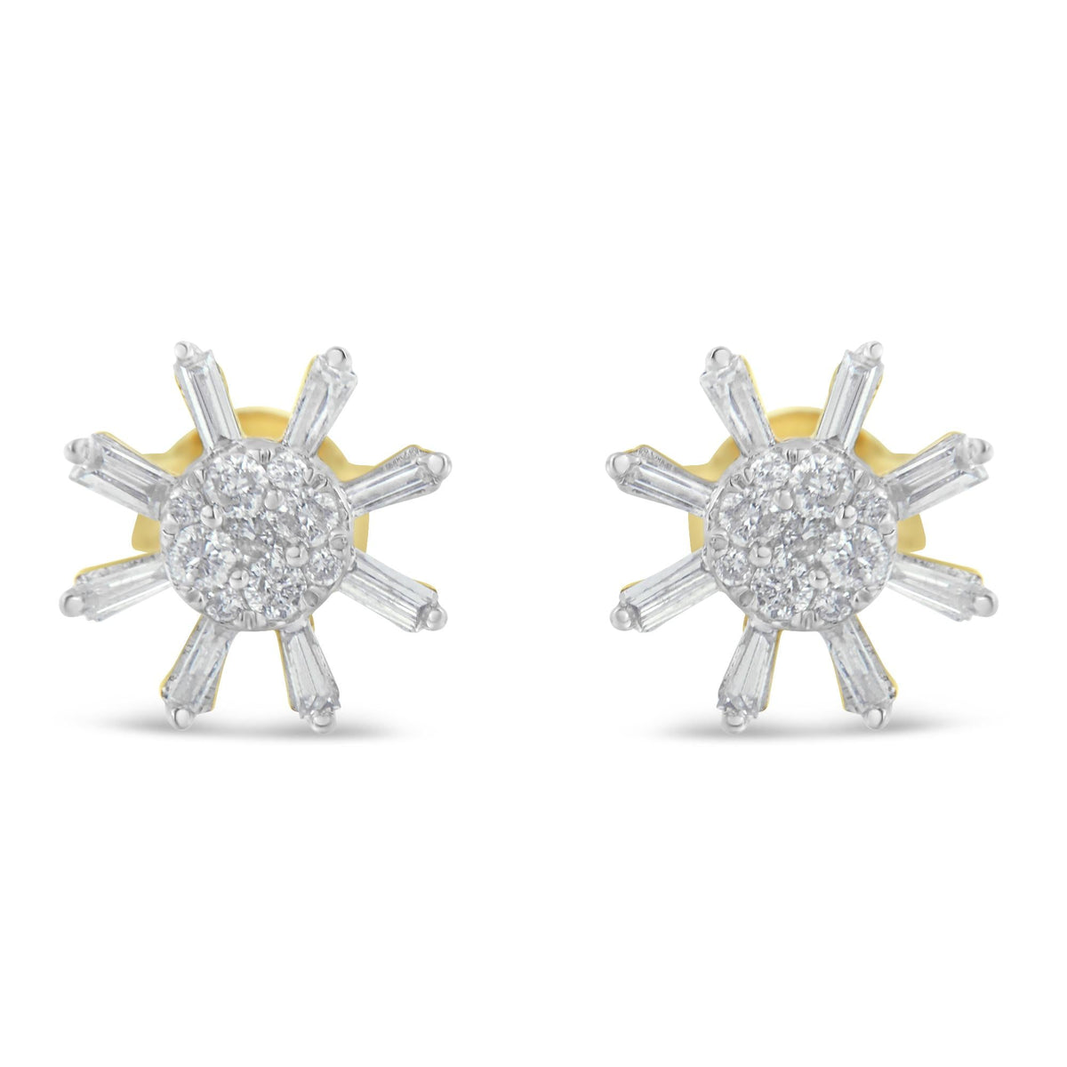 10k Yellow Gold Round and Baguette Diamond Stud Earring (0.50 cttw, H-I Color, I2-I3 Clarity)
