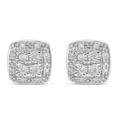 .925 Sterling Silver 1/4 cttw Round Cut Diamond Square Shape Milgrain Stud Earrings (I-J Color, I3 Clarity)